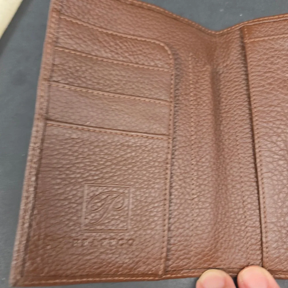Vintage Pfaffco Vachetta Cafe Brown Pebbled Leather Bifold Wallet with Dust Bag